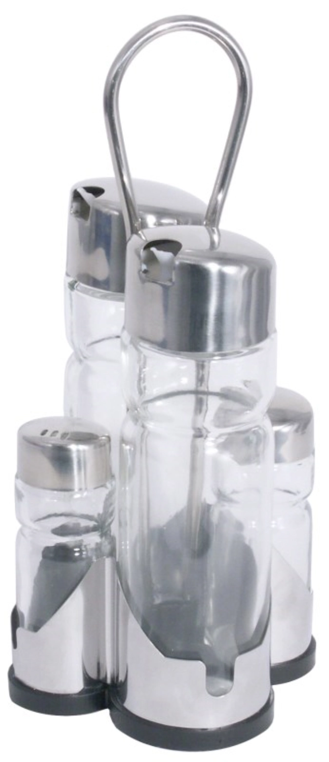 4tlg. Menage Salz u. Pfeffer, Essig u. Öl