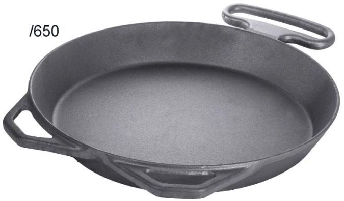 Eisenguss-Riesenpfanne mit 2 angegossenen Griffen und Zusatz