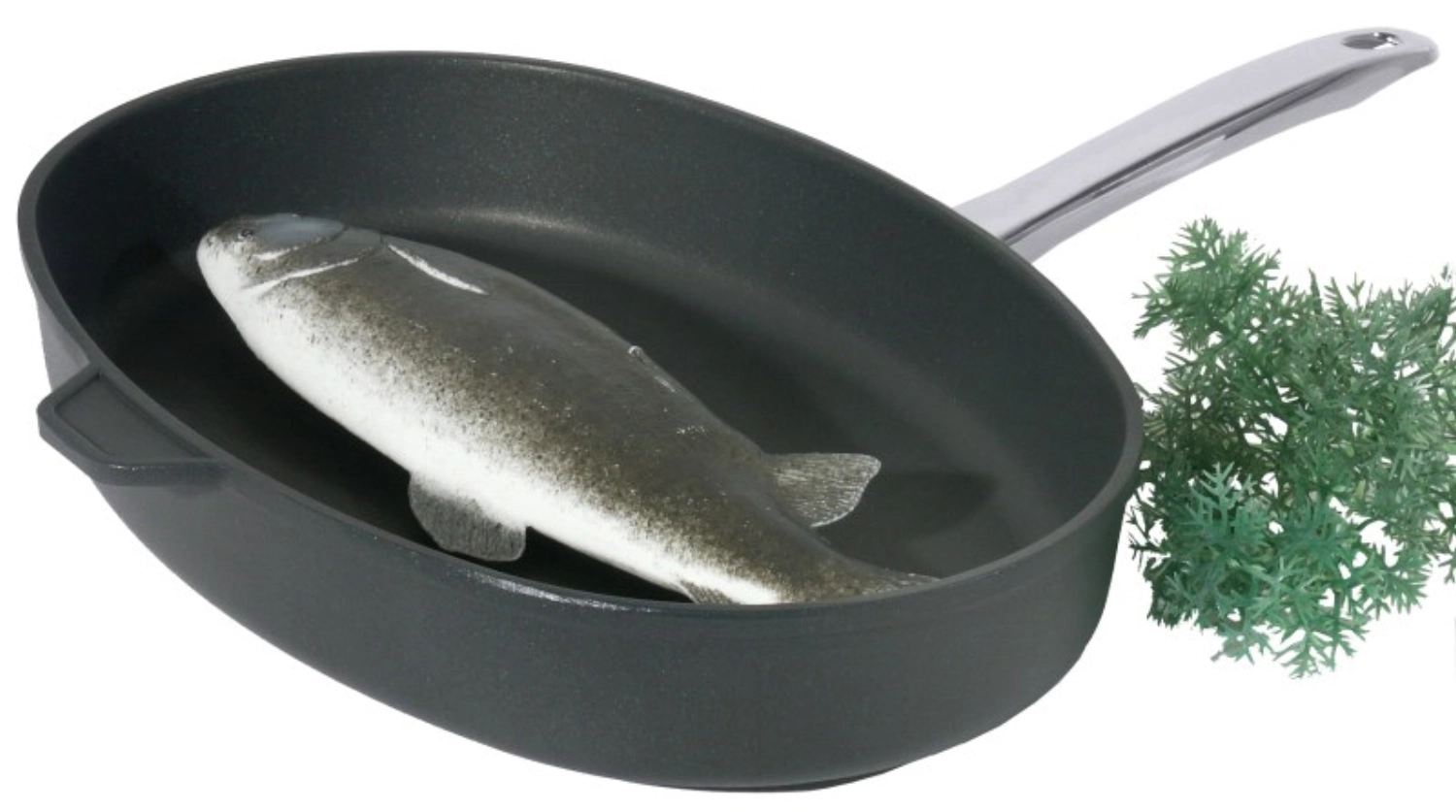 Fischbratpfanne, aluguss 38 x 26 x 6 cm, mit Titan-Alu