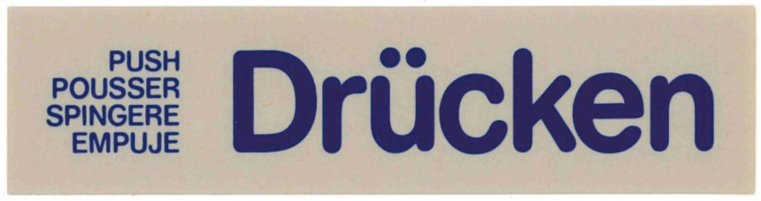 Wortschild DRÜCKEN, selbstklebend, 16 x 4 cm