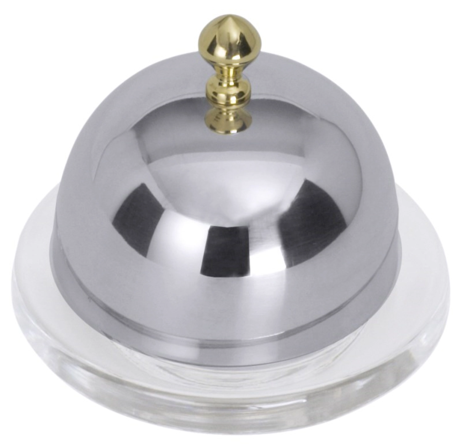 Beurrier a. clochette D:9cm H:8cm verre/inox. bouton doré