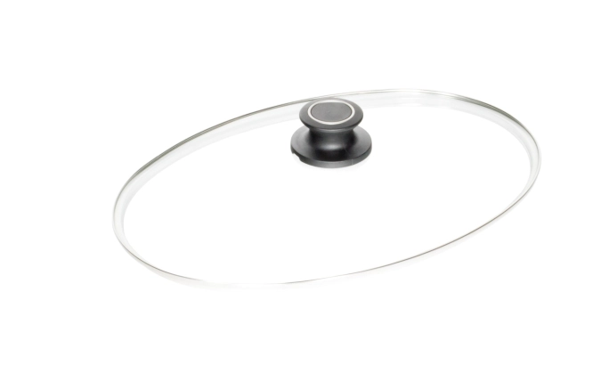couvercle en verre ovale 41x27cm a. bord en inox
