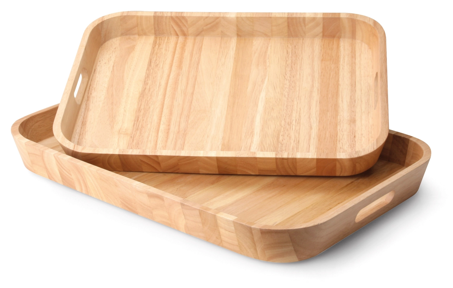 Plateau en hévéa avec bord élevé, 53x35x5 cm