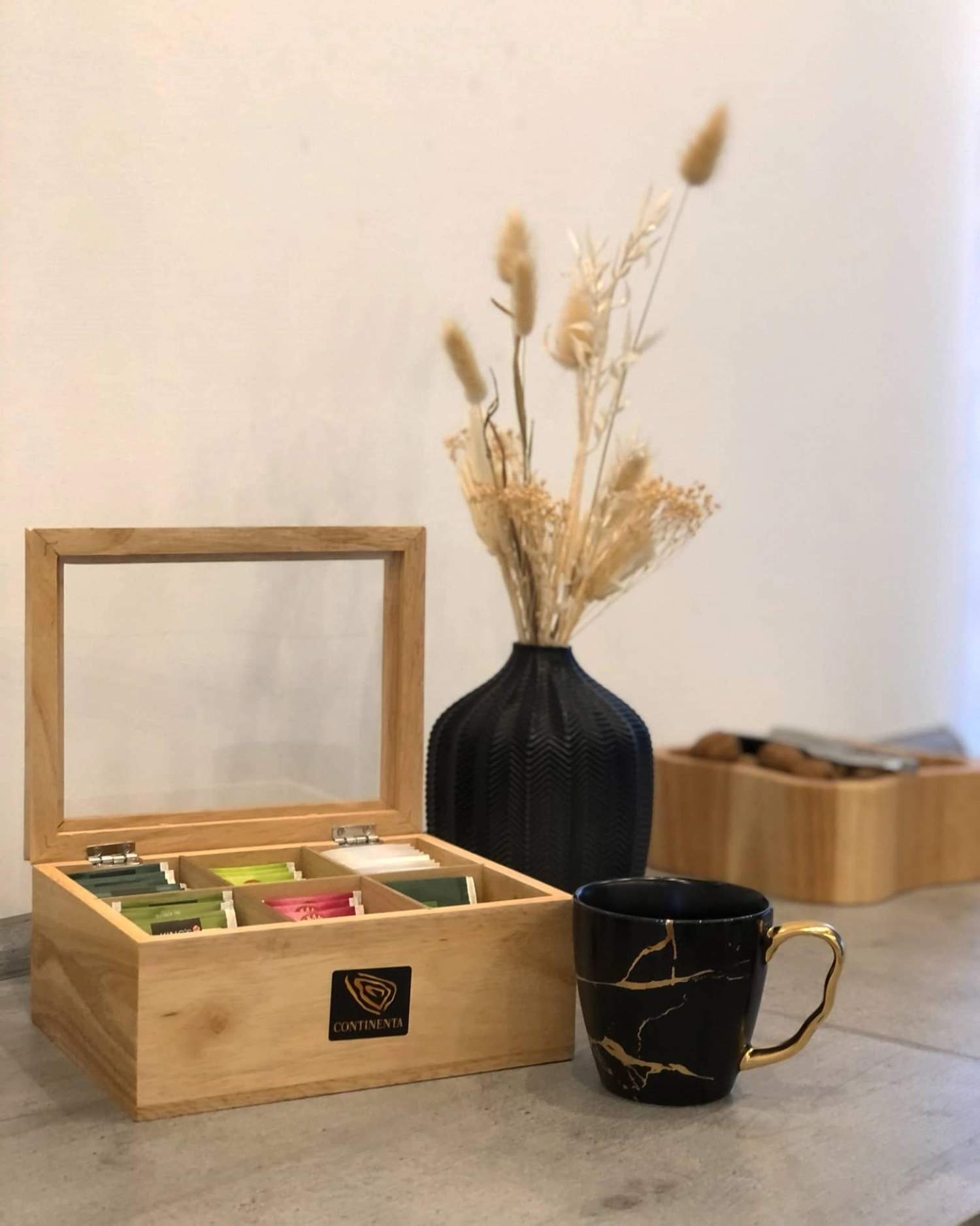 Boîte à thé en hévéa, 23x17.5x10 cm