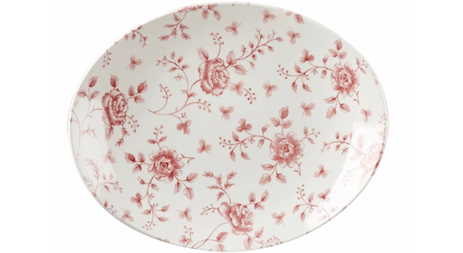Assiette ovale cranberry rose chintz 31.7x25.5cm