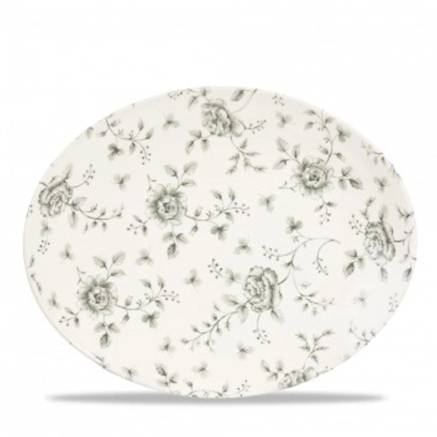 Assiette ovale grey rose chintz 31.7x25.5cm