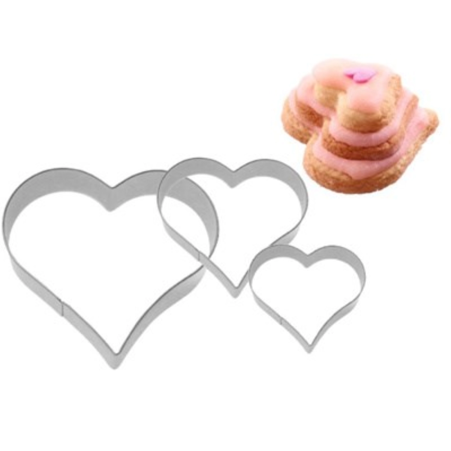 3x emporte-pièces de terrasse cœur, 2,3,4cm acier inoxydable