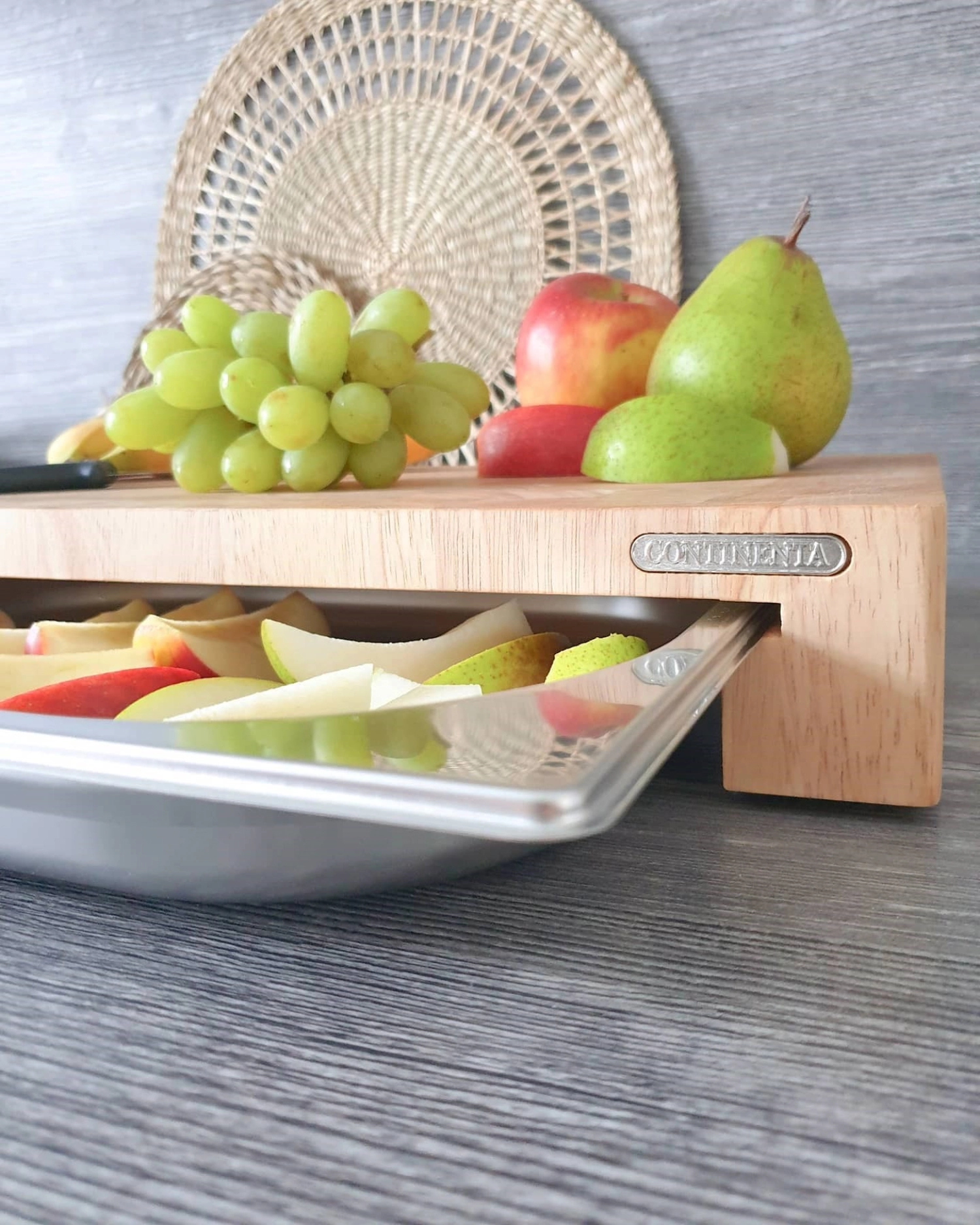 Gummibaum Schneidebrett mit 3 Edelstahl Schubladen