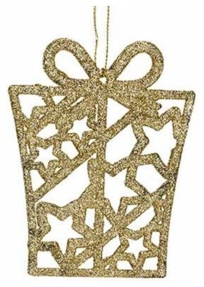 Aufhänger Geschenk Glitter Gold 8x10cm Kunststoff