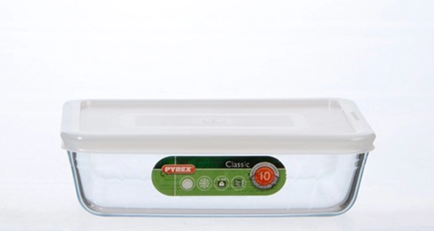 Platte rechteckig 22x17cm/1.5l  m. weissem Deckel  Pyrex