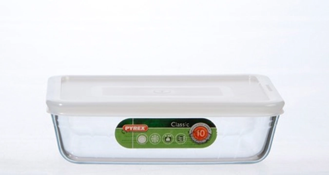Platte rechteckig 22x17cm/1.5l  m. weissem Deckel  Pyrex