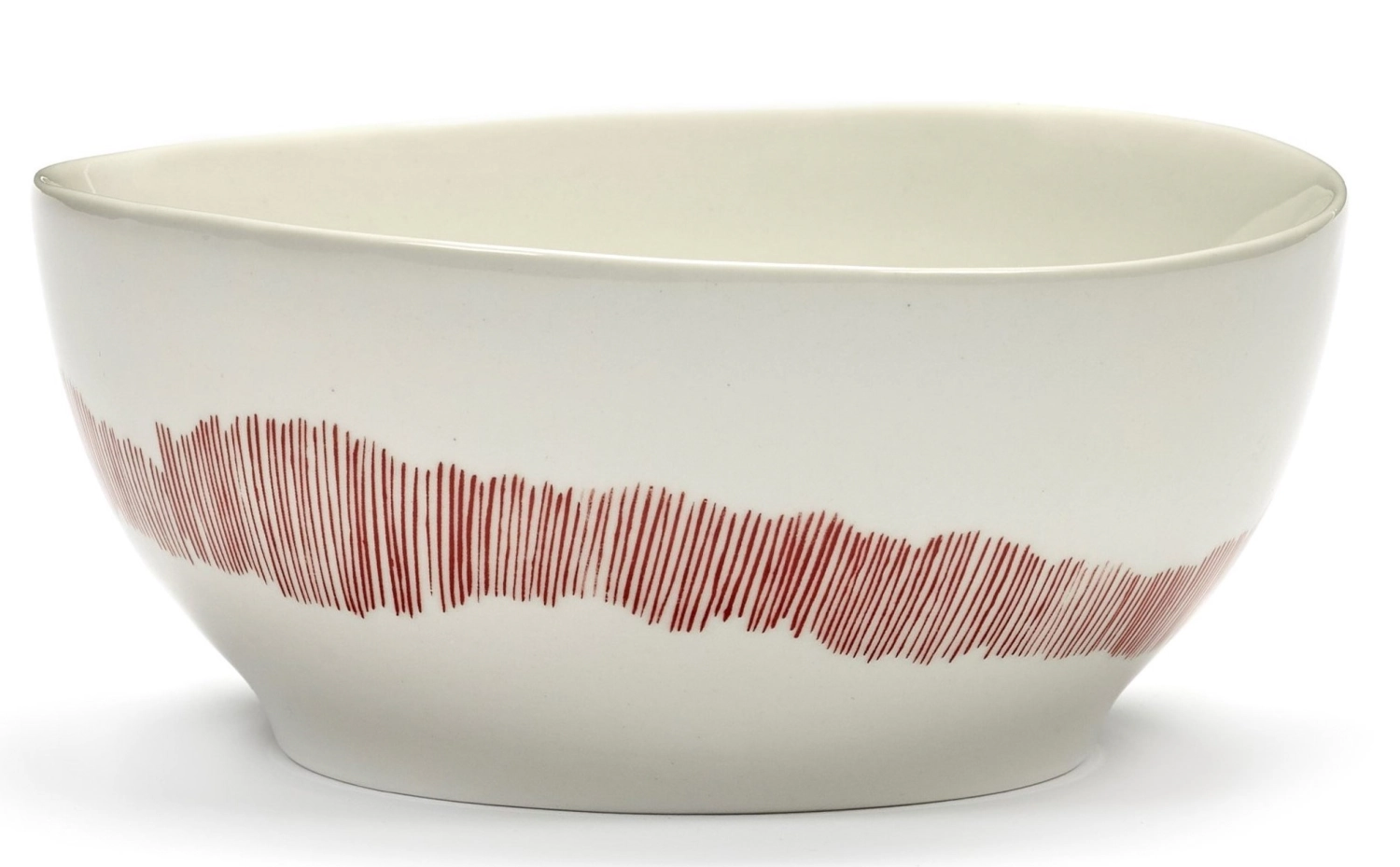Otto. Feast Bol 16x16x7.5cm White Swirl-Stripes Red