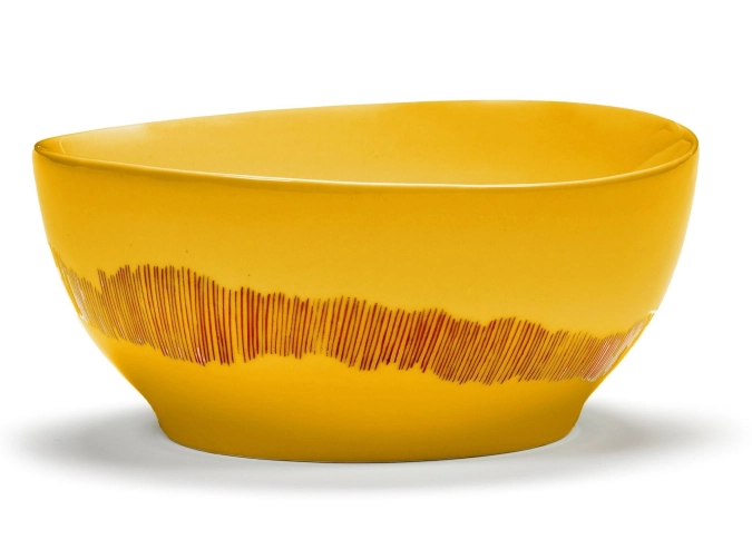 Otto. F. Bol 16x16x7.5cm Sunny Yellow Swirl-Stripes Red