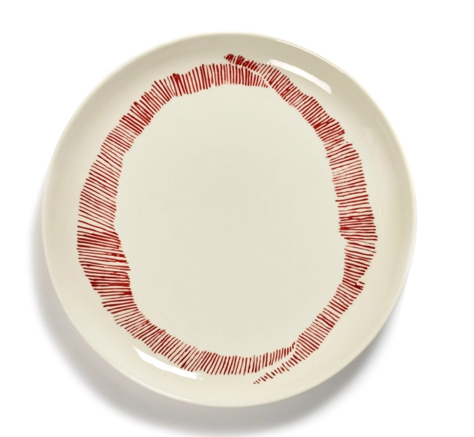 Otto. Feast Assiette 22.5x22.5x2cm White Swirl-Stripes Red