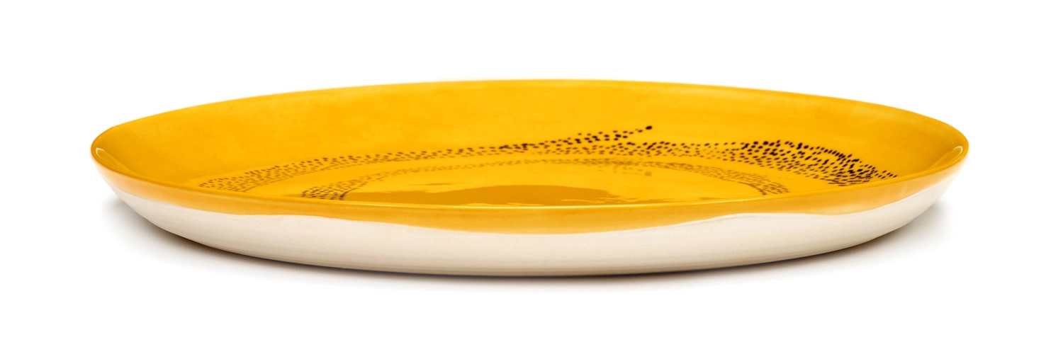 Otto. F. Assiette 22.5x22.5x2cm Sunny Yellow Swirl-Dots Blac