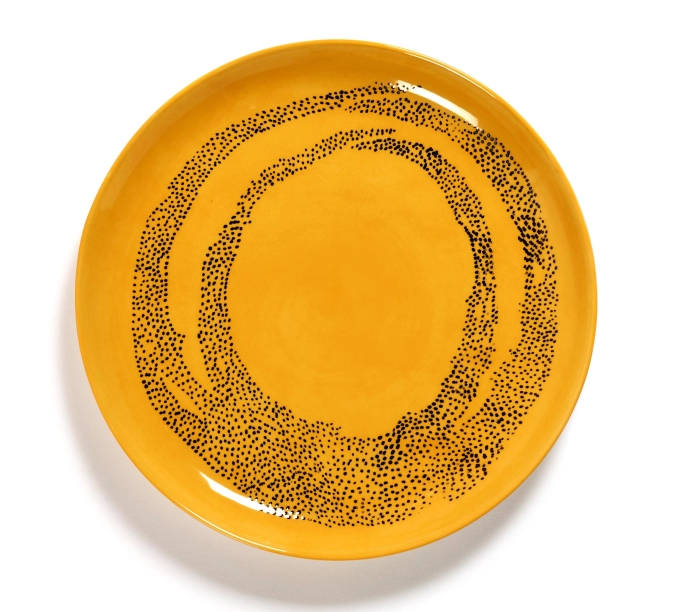 Otto. F. Assiette 22.5x22.5x2cm Sunny Yellow Swirl-Dots Blac