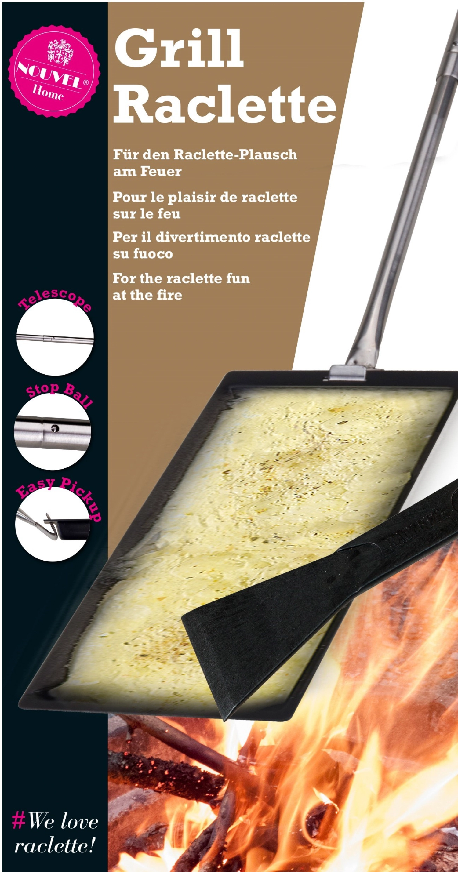 Grill Raclette 3 tlg. mit Teleskopgriff