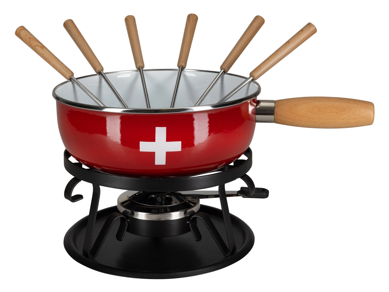Set à fondue au fromage, émail  CH-Croix ,9 pièces,Ø22 cm,