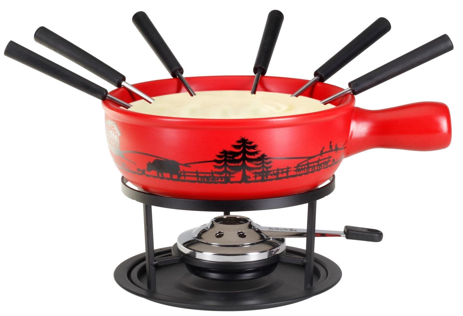 Käsefondue - Set Wiese,9-teilig,Ø22cm,rot
