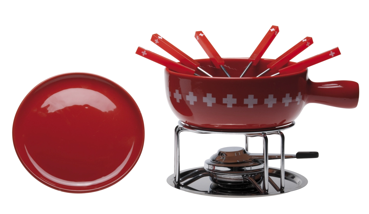 Käsefondue-Set CH Kreuz Band,15-teilig,Ø22cm,rot
