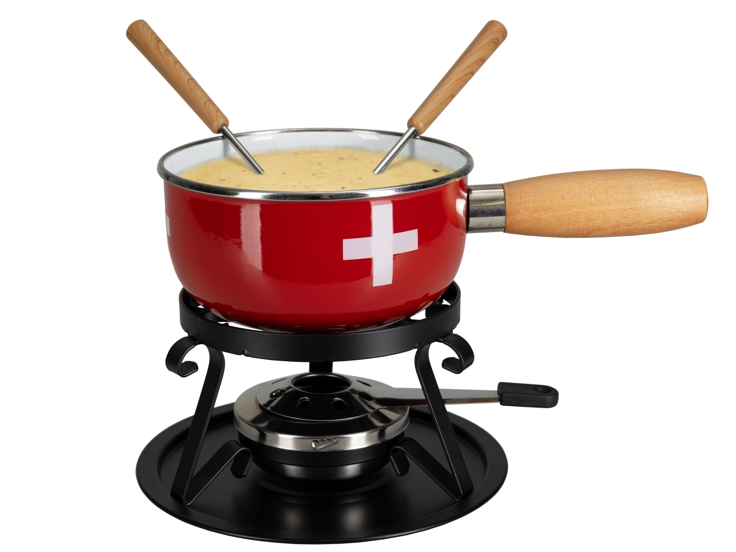 Käsefondue - Set CH-Kreuz, Emaille, 5-teilig, Ø16 cm,rot