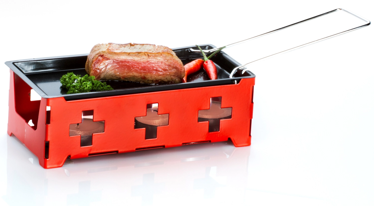 Raclette mit Rechaudkerzen,7-teilig, 19x9x6cm, 4 Kerzen,rot