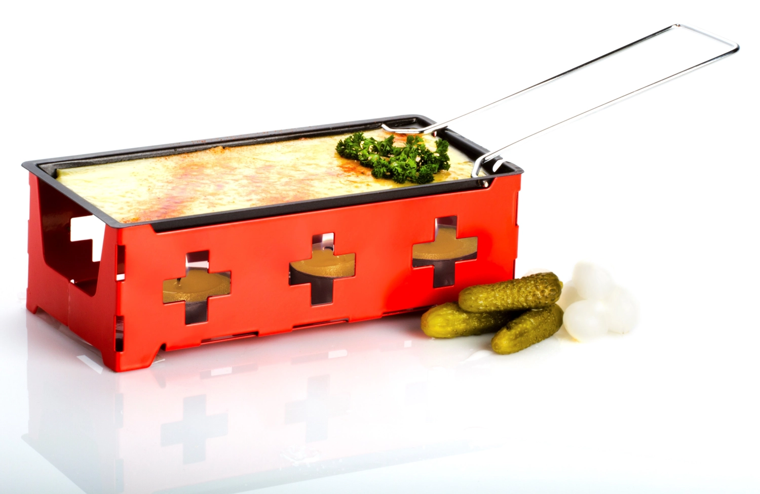 Raclette mit Rechaudkerzen,7-teilig, 19x9x6cm, 4 Kerzen,rot