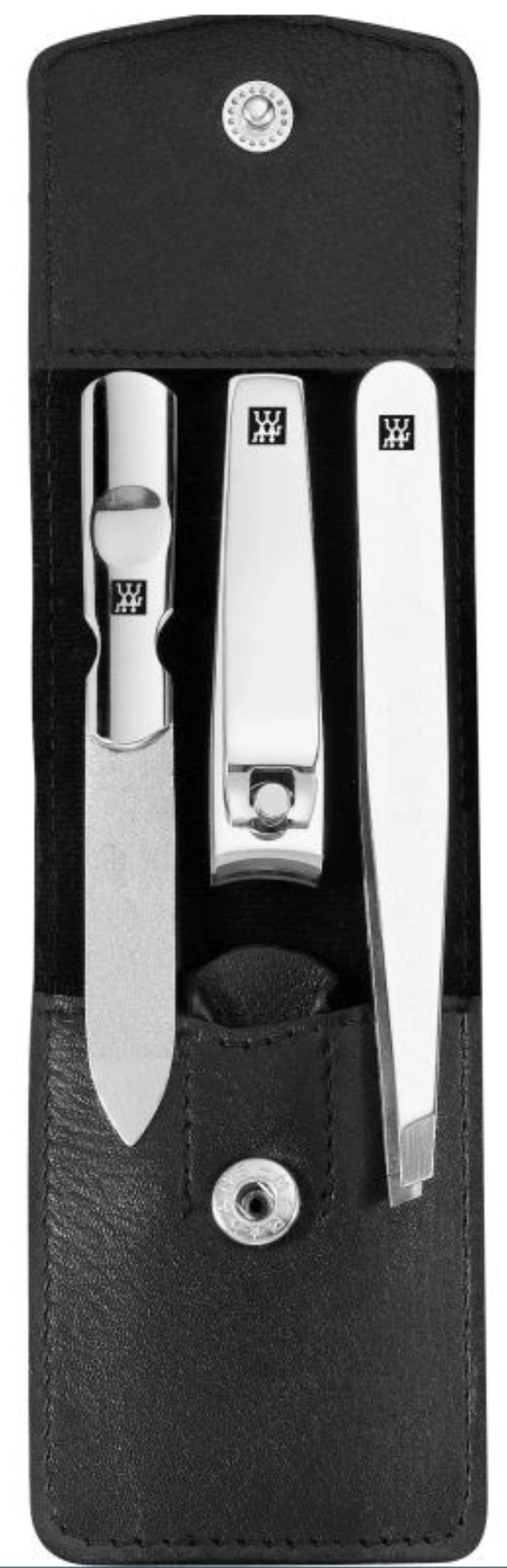 Etui de poche, cuir de vachette, noir, 3 pcs.