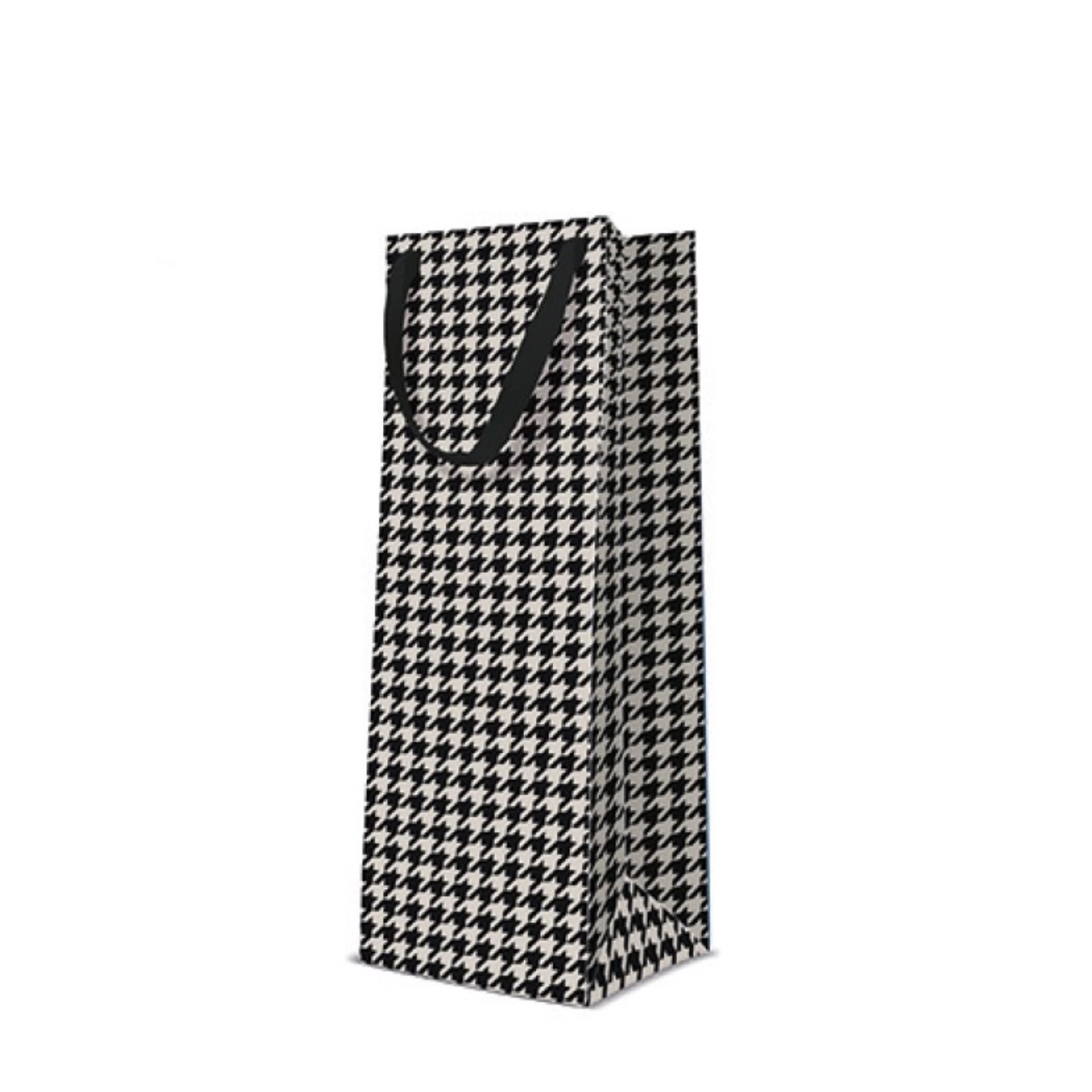 Pochette cadeau p. bouteille pied-de-poule 12x10x37cm