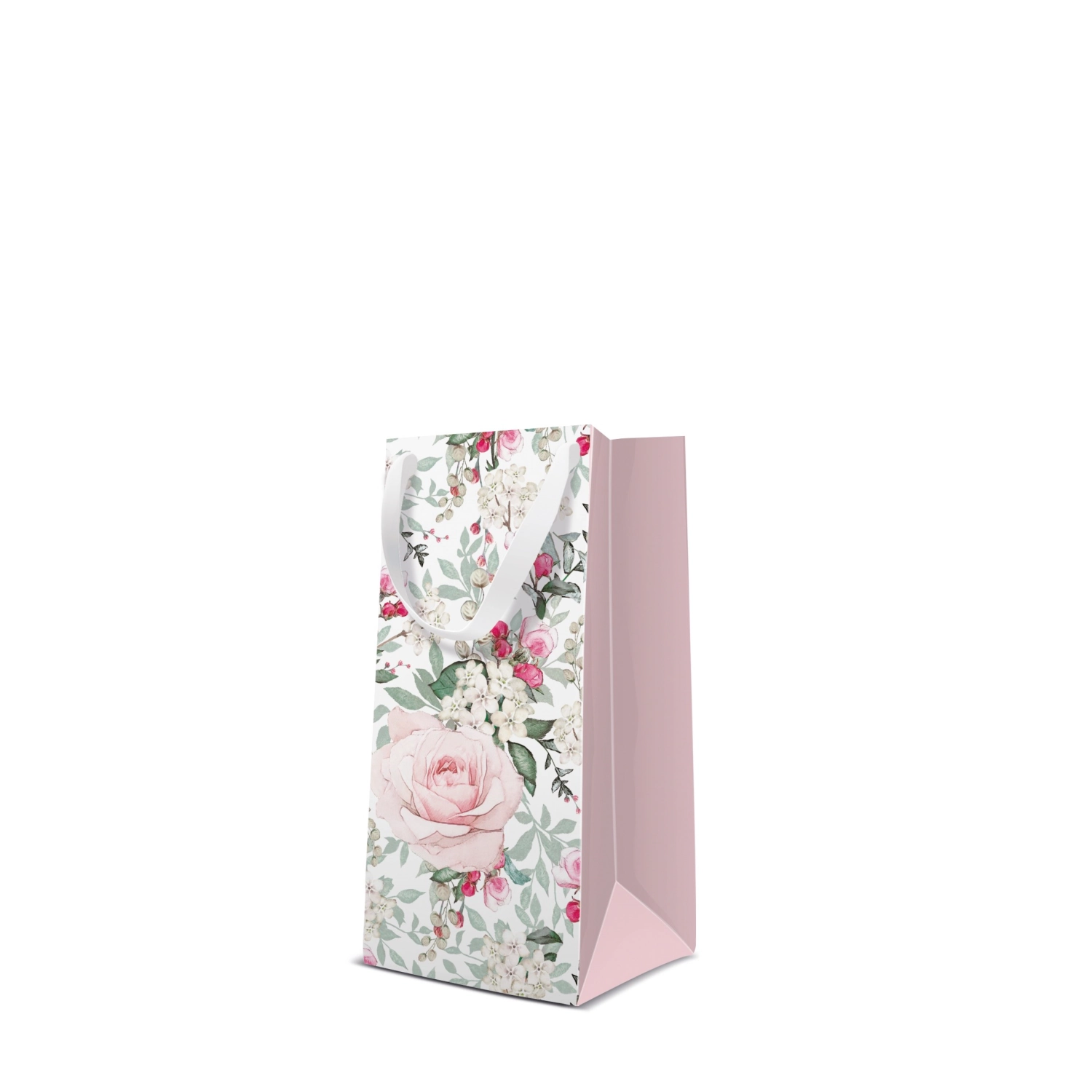 Sac cadeau rose/blanc Roses 10x7x22cm