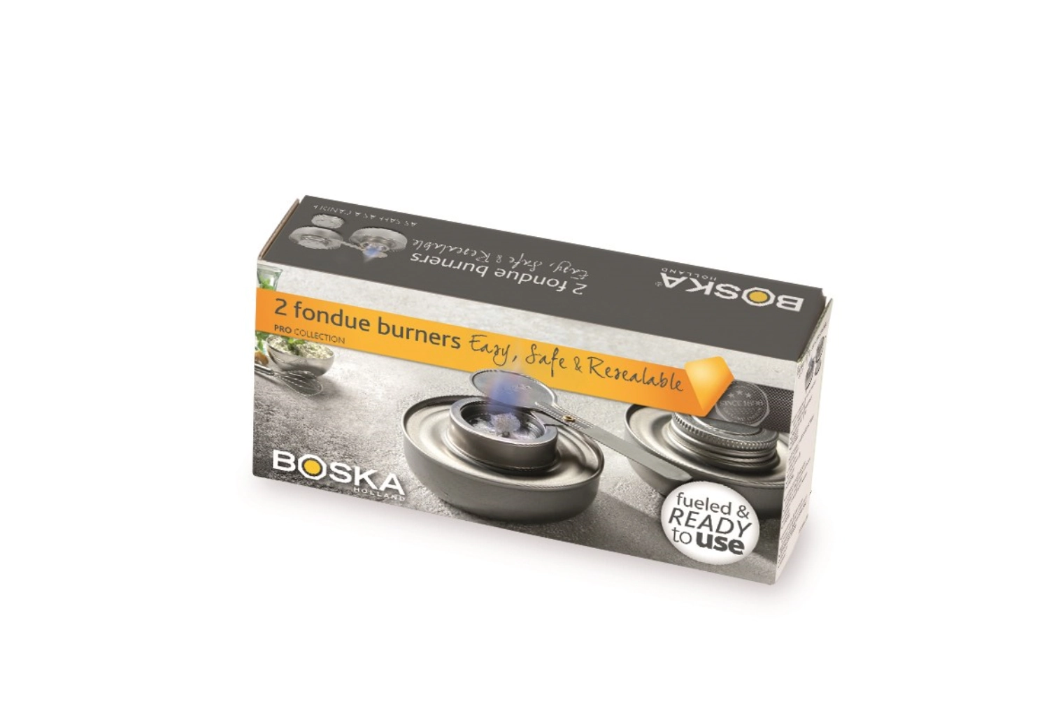 Brûleur à fondue sûr argent acier inoxydable, 2, 182x90x49mm