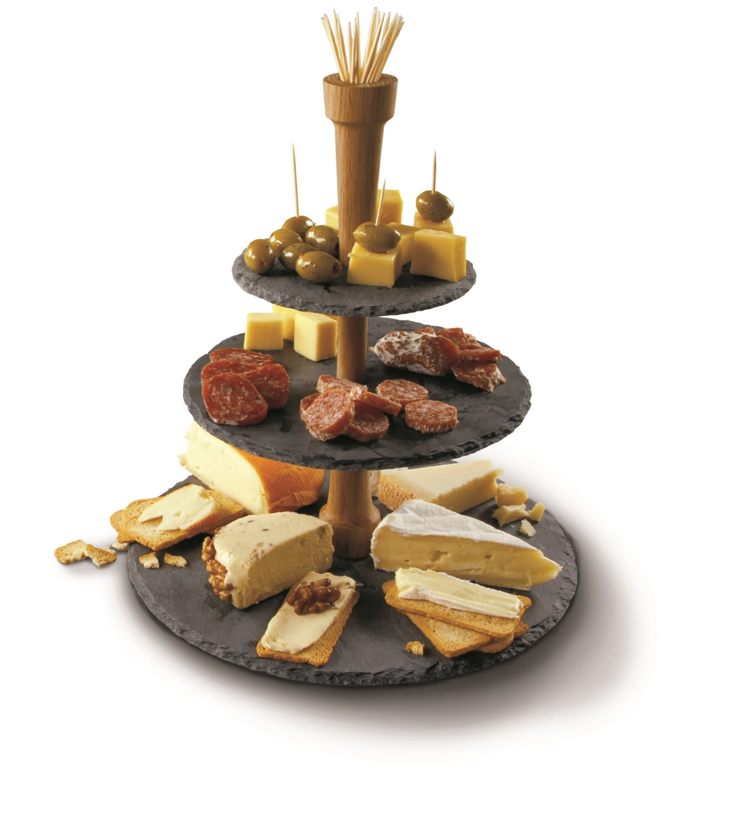 Party tower noir ardoise et chêne 300x300x335mm