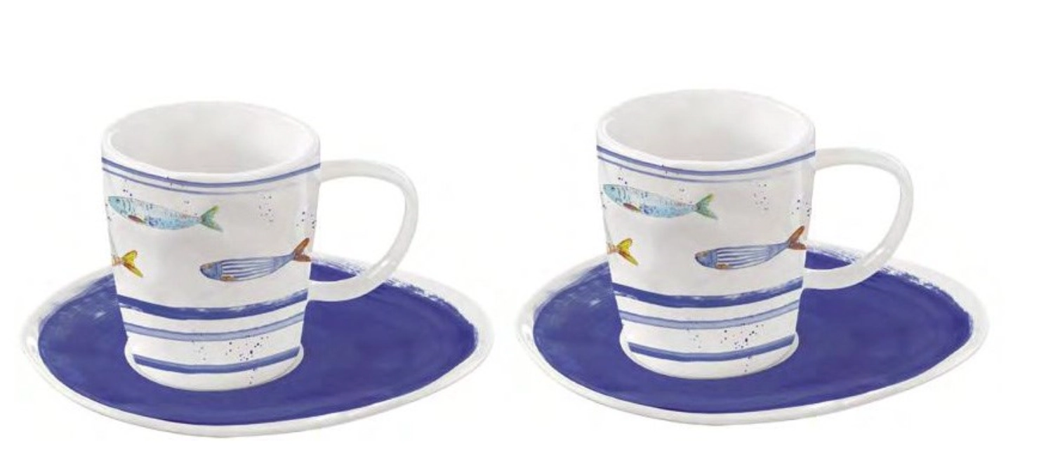 Set de 2 tasses à café bord de mer et soucoupes, 120ml
