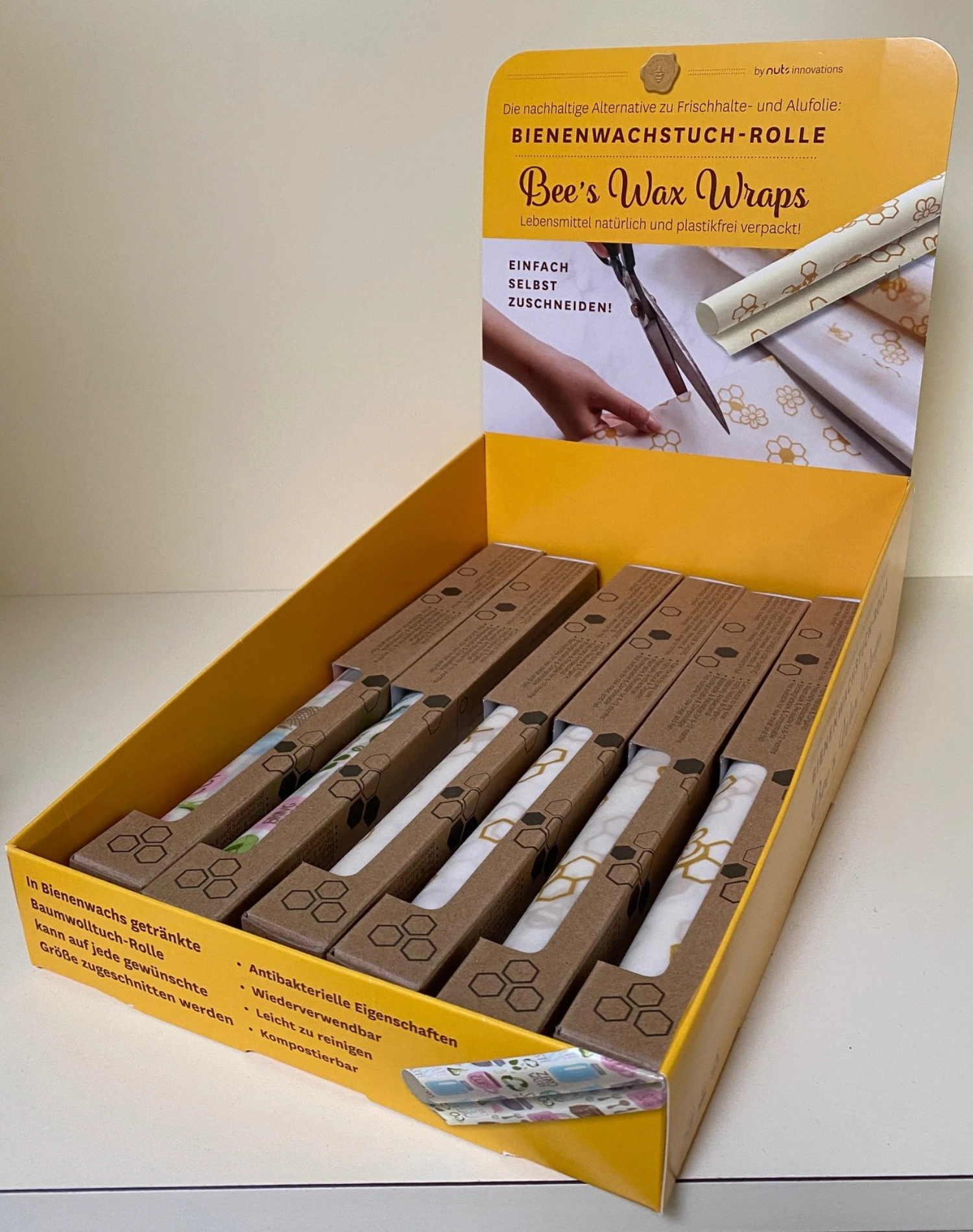 Bienenwachstuch Display für 12 Rollen