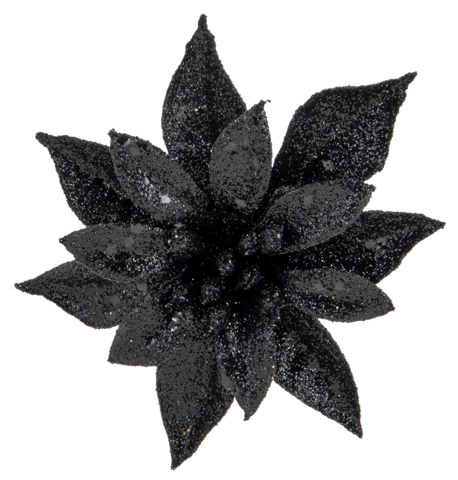 Poinsettia clip glitter noir d8cm plasti c
