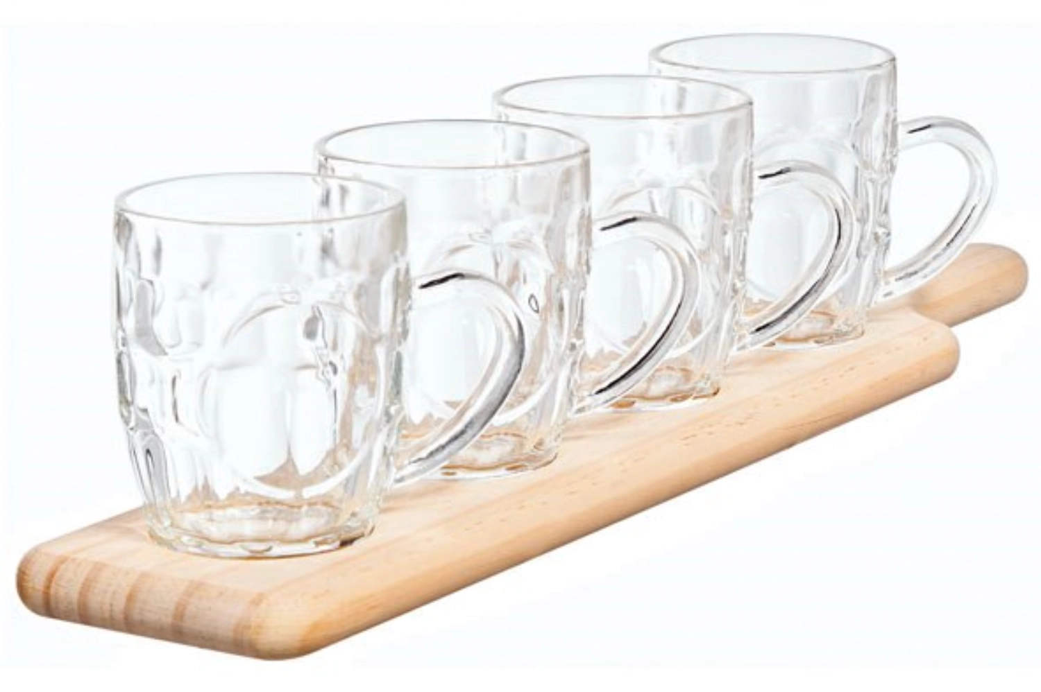 4 Biergläser mit Holzbrett, 48x10cm, 2.85 dl