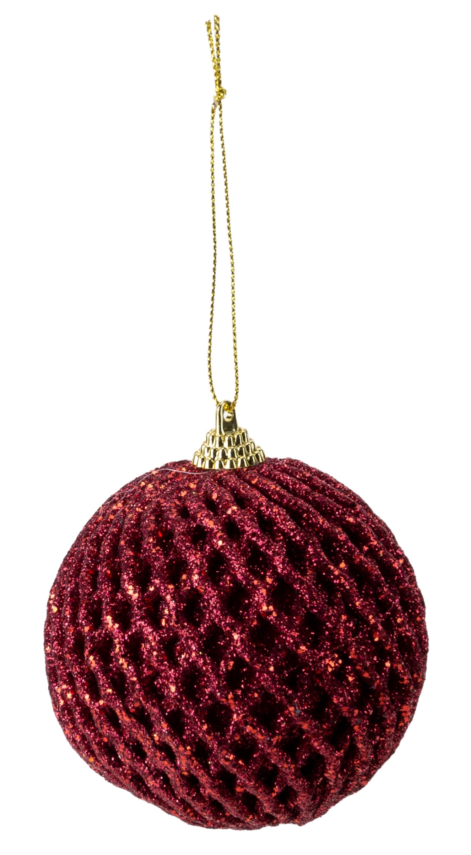 Boule noel wafeled glitter rouge fonce d 8cm foam