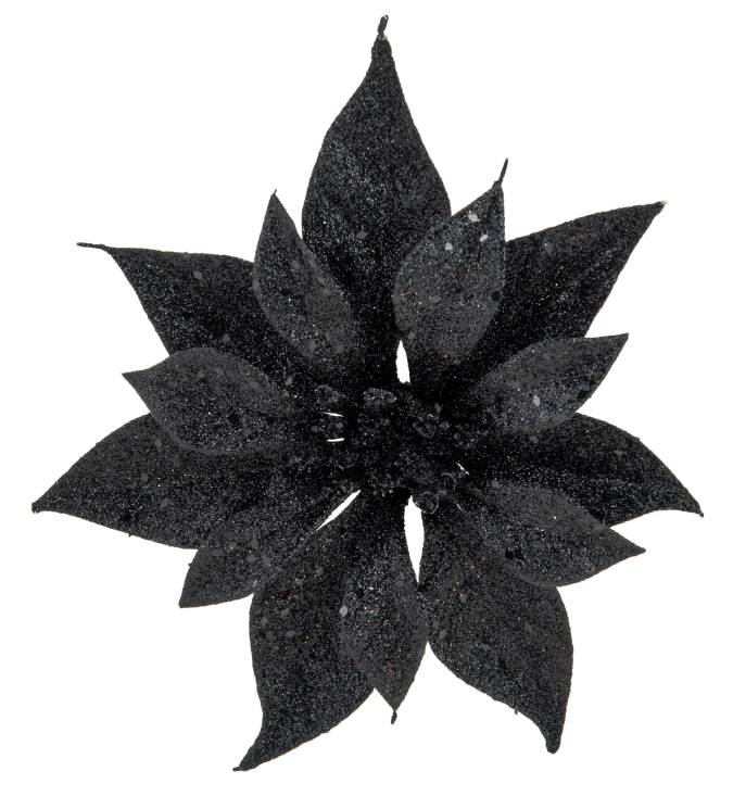 Weihnachtsstern Klammer, glitter schwarz, 18cm