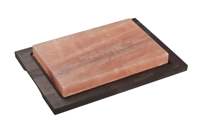 Salzplatte rechteckig mit Holzbasis, 38x26.5x7cm