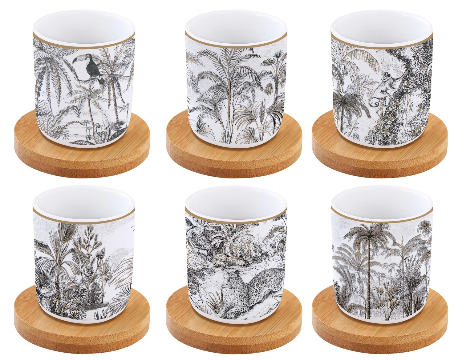 Coffee Mania 6er Espr.-becher m. Unters. Retro Jungle110ml