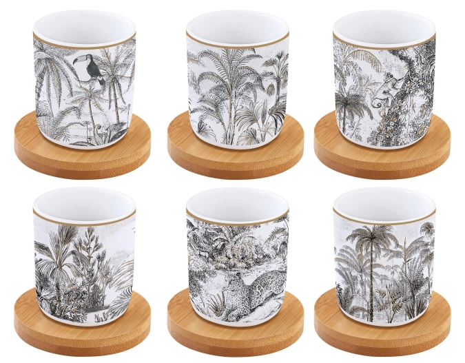 Coffee Mania 6er Espr.-becher m. Unters. Retro Jungle110ml