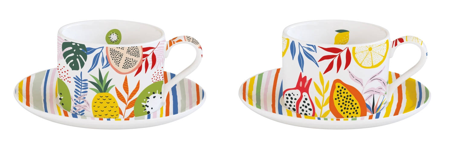 2x tasses à café avec soucoupe. tutti frutti, 2x4