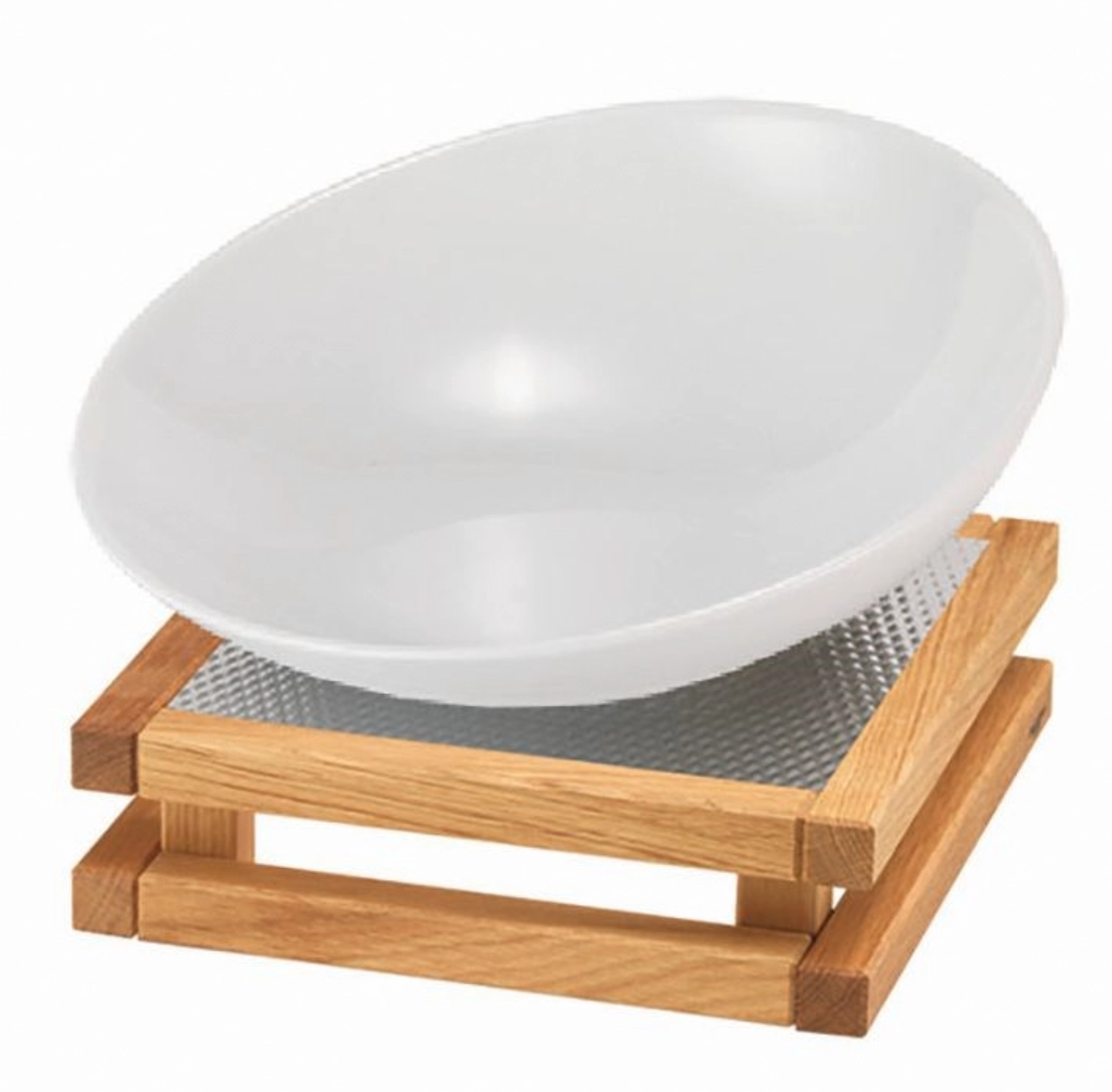 RAISER Buffetschale 23x23 weiss 2L, S Standfuss Eichenholz