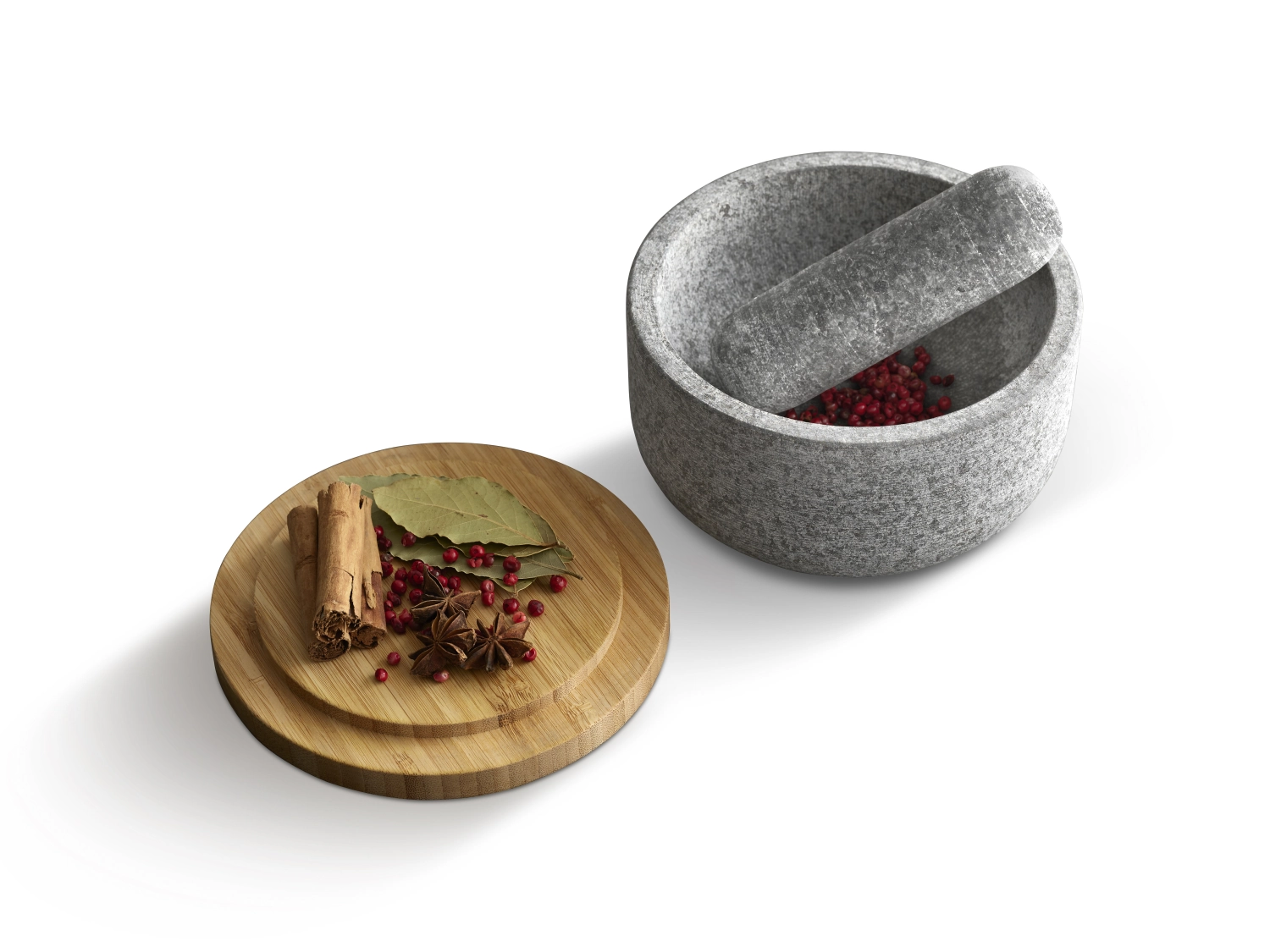 Dash Mörser Stössel aus Granit mit Bambusdeckel