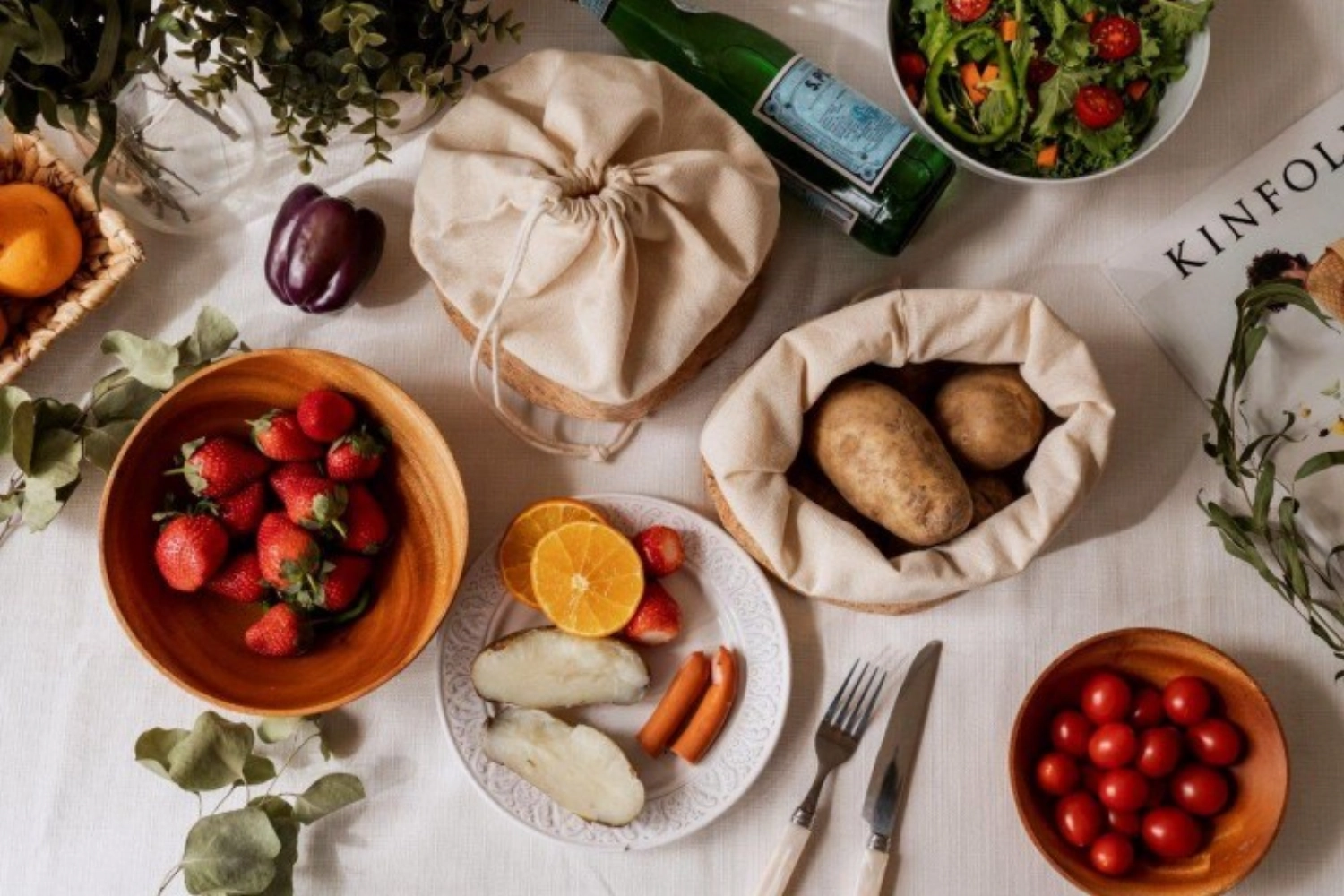 Brotbeutel mit Kordel, Baumwolle M