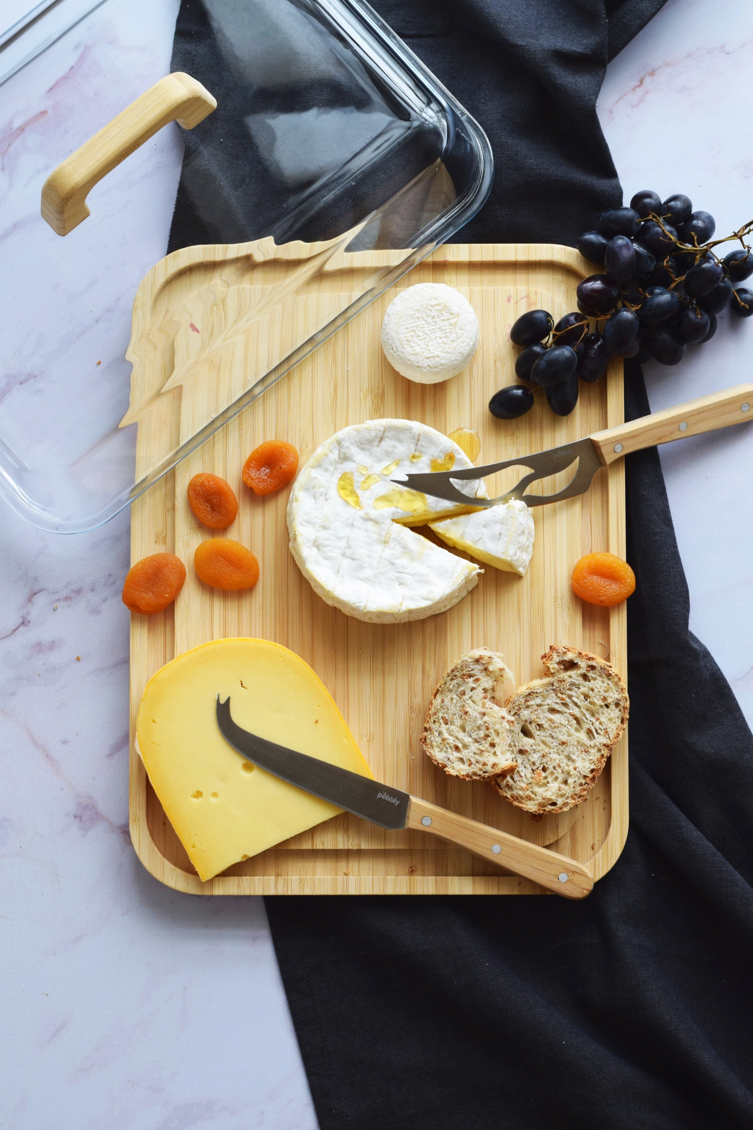 2x couteaux à fromage pebbly, bambou et acier, 2x2xcm