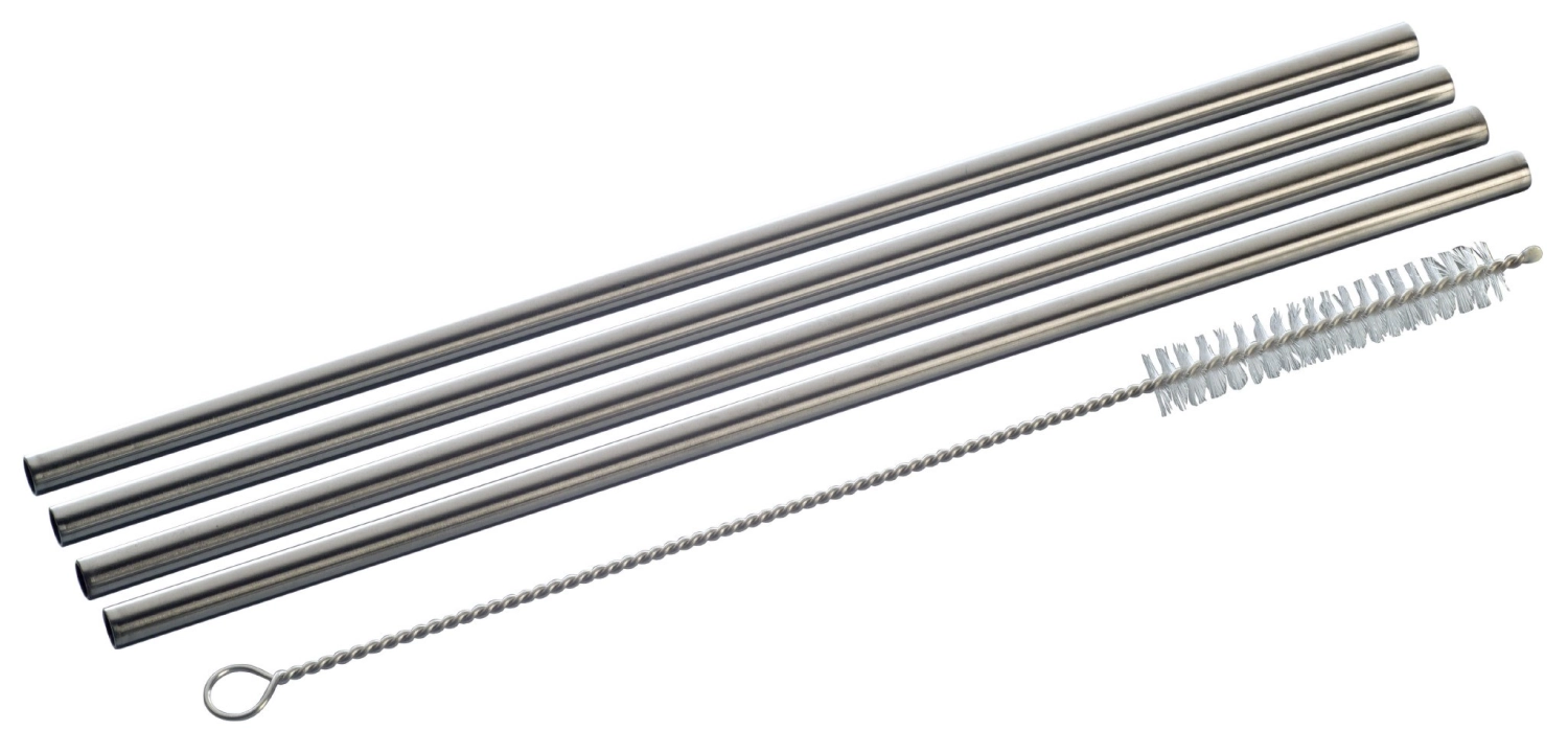 Set de 4 pailles 21.5cm d0.6cm droites en inox avec brosse