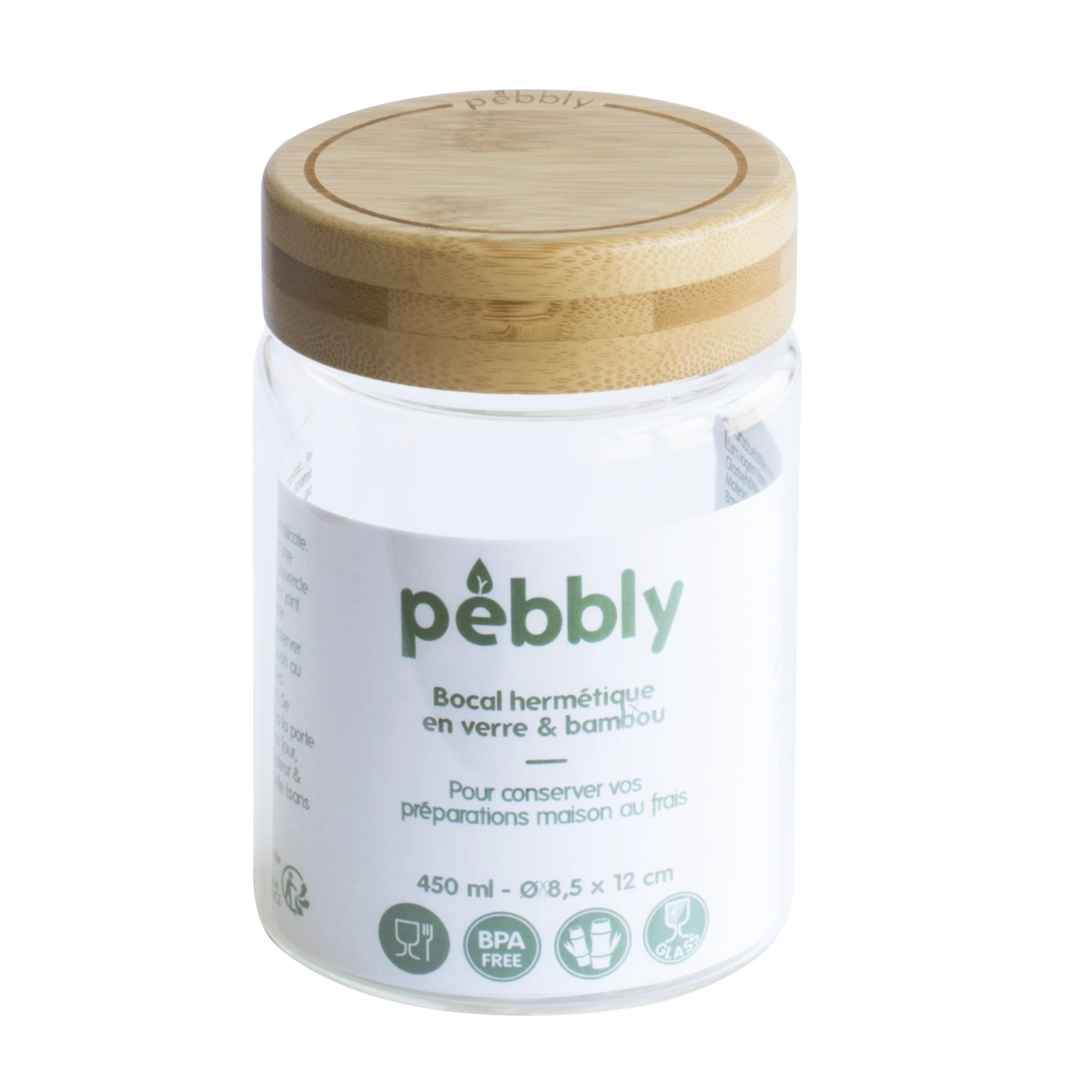 Pebbly bocal à provisions avec couvercle en bambou 450ml