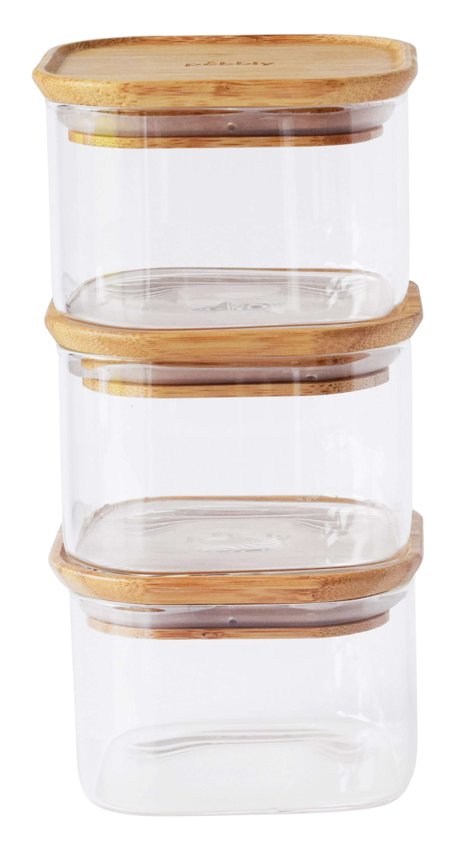 Set de 3 bocaux pebbly avec couvercle en bambou 0.5lt