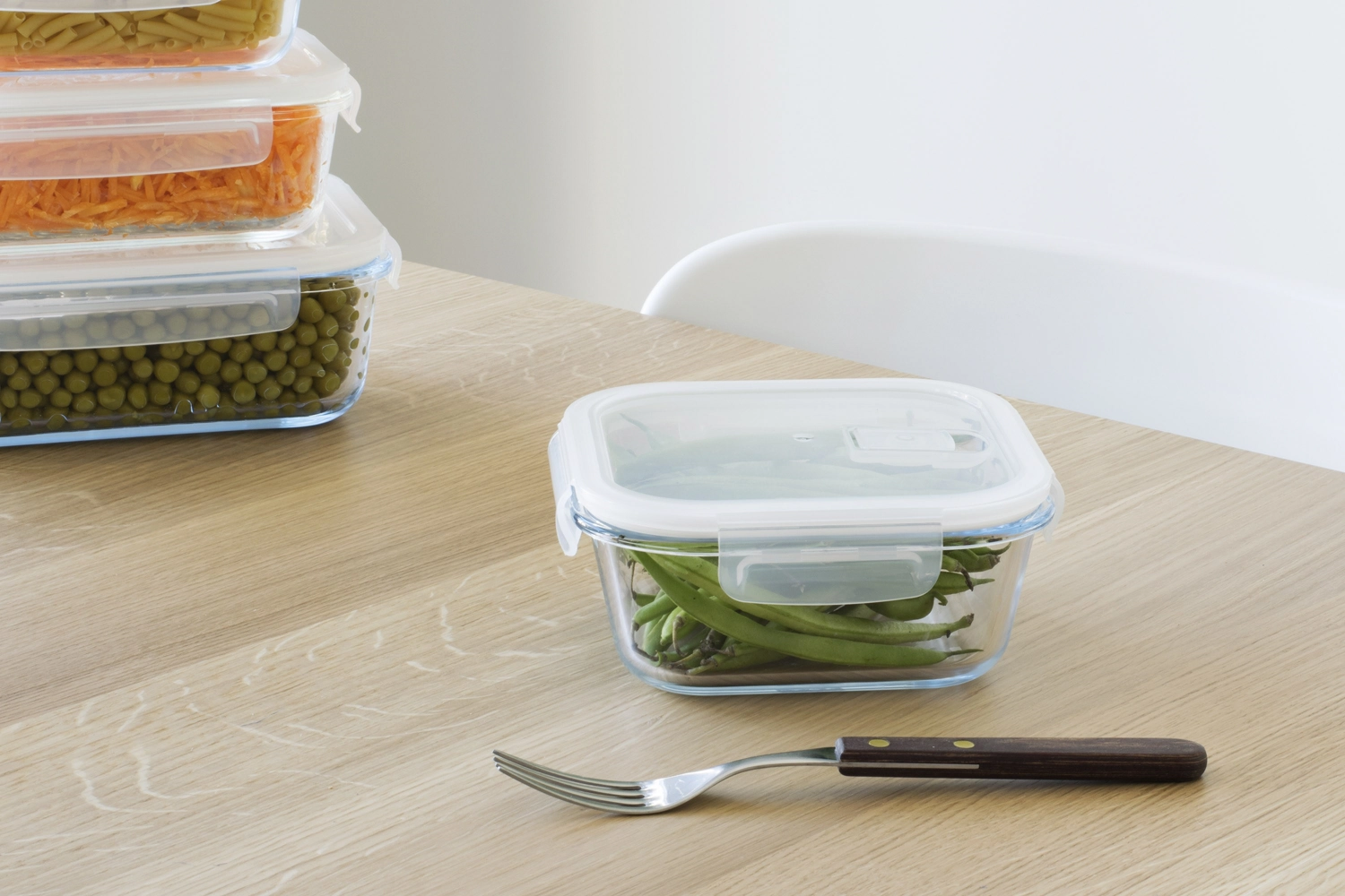 Pebbly boîte à provisions en verre avec valve, carrée 80cl